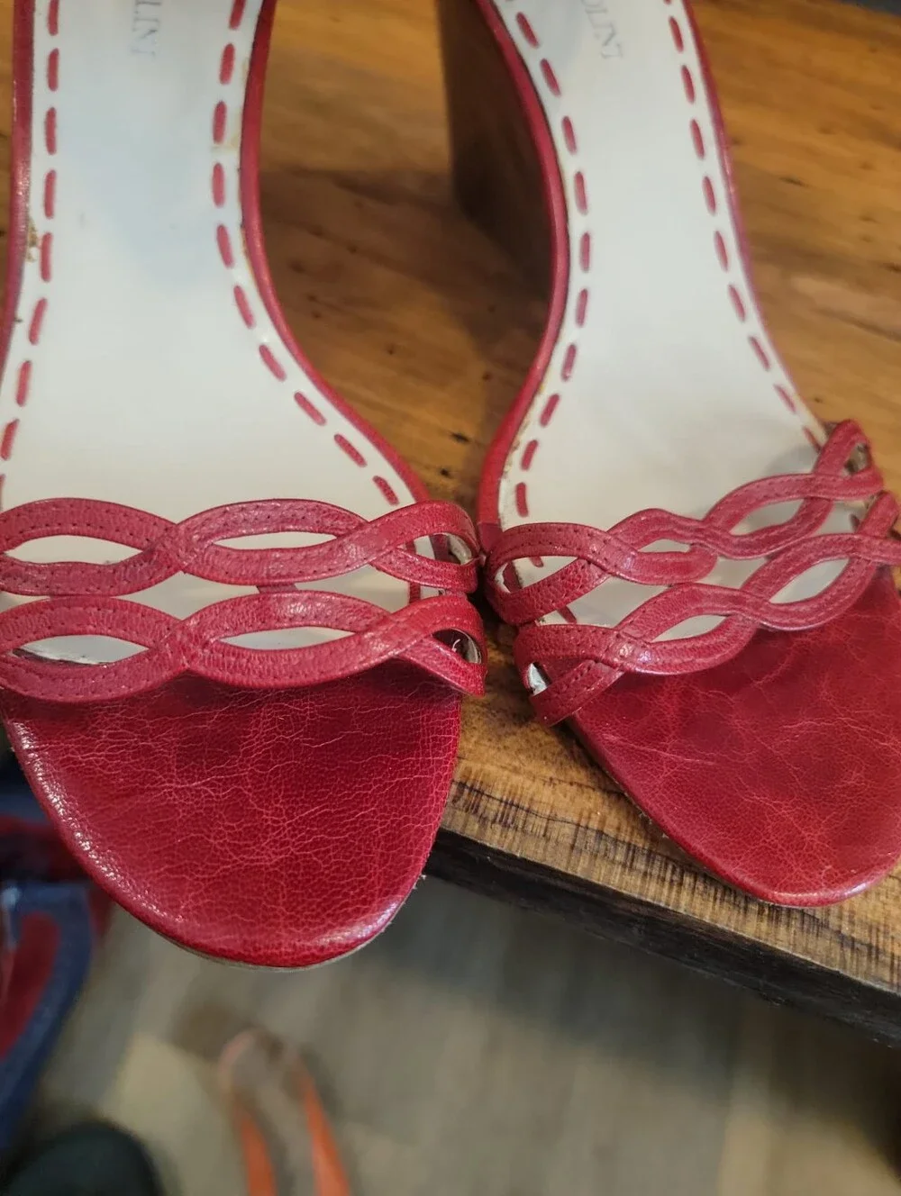 Enzo Angiloini Size 9 Red Laser Lattice Cut Leather Ankle $Toe 3
